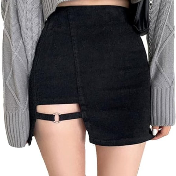 Asymmetric Mini Skirt High Rise Black Skirt Trending Korean Style - Picture 9 of 14